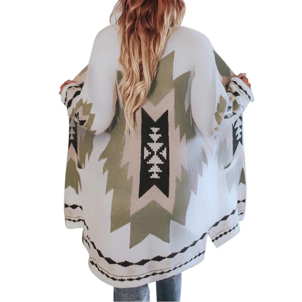 Brand New White Knit Aztec Long Cardigan